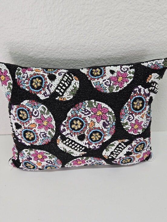 cupcakes & cashmere Other - Cupcakes & Cashmere Beaded Sugar Skull Accent Pillow Day of the Dead Halloween